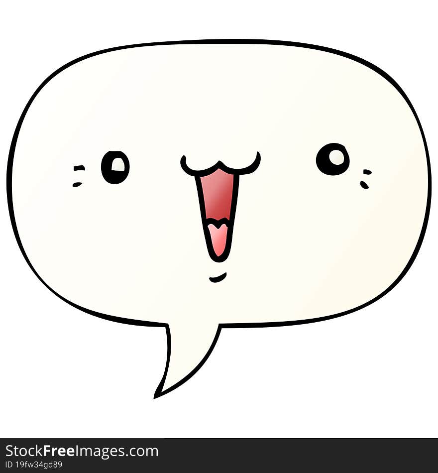 cute cartoon face with speech bubble in smooth gradient style