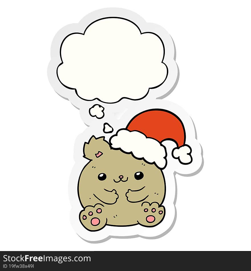 cute cartoon christmas bear with thought bubble as a printed sticker