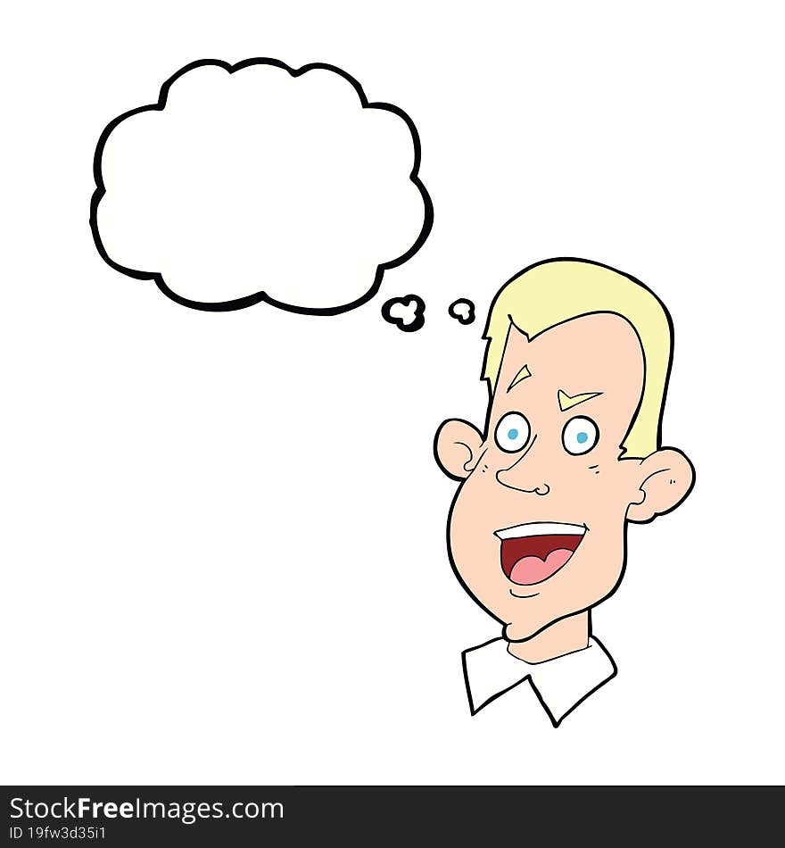 cartoon male face with thought bubble