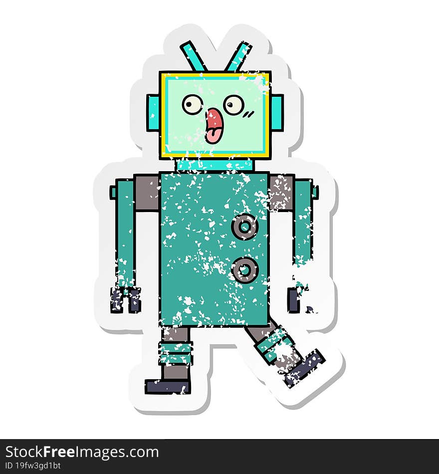 distressed sticker of a cute cartoon robot