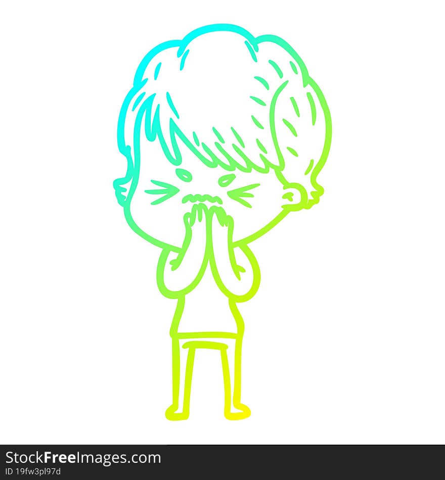 cold gradient line drawing of a cartoon frustrated woman