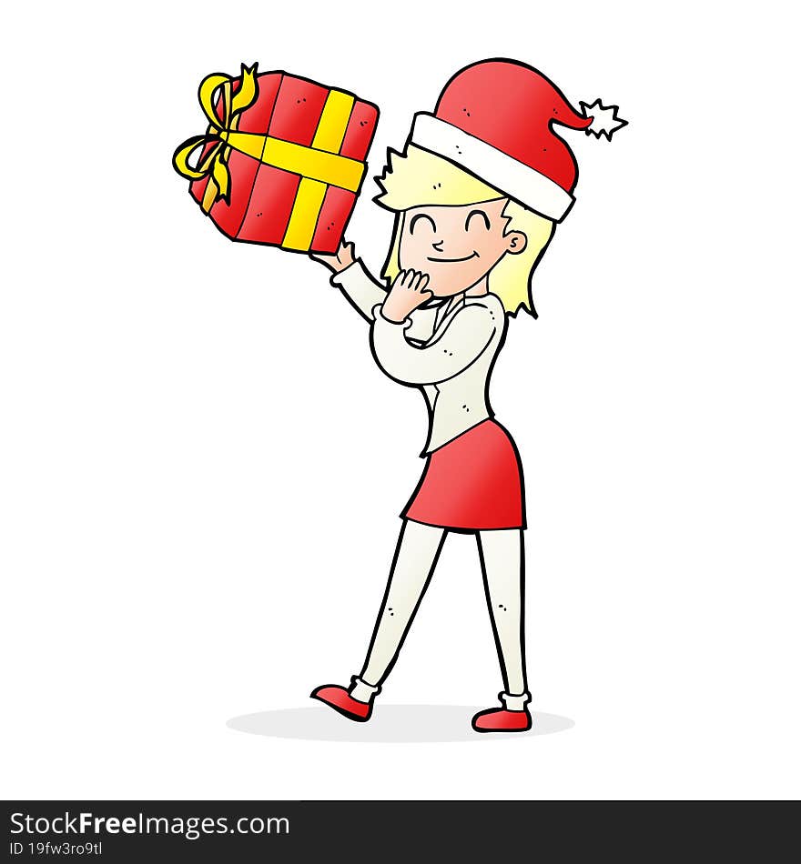 cartoon woman with present