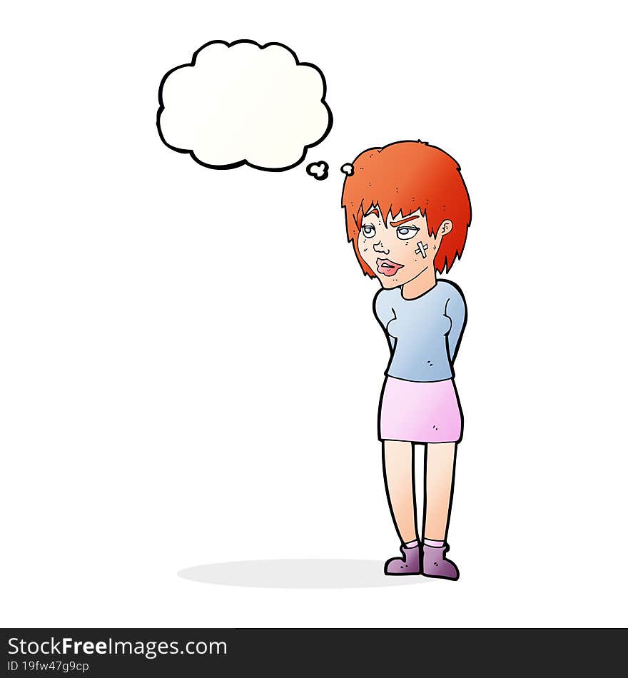 Cartoon Woman With Plaster On Face With Thought Bubble