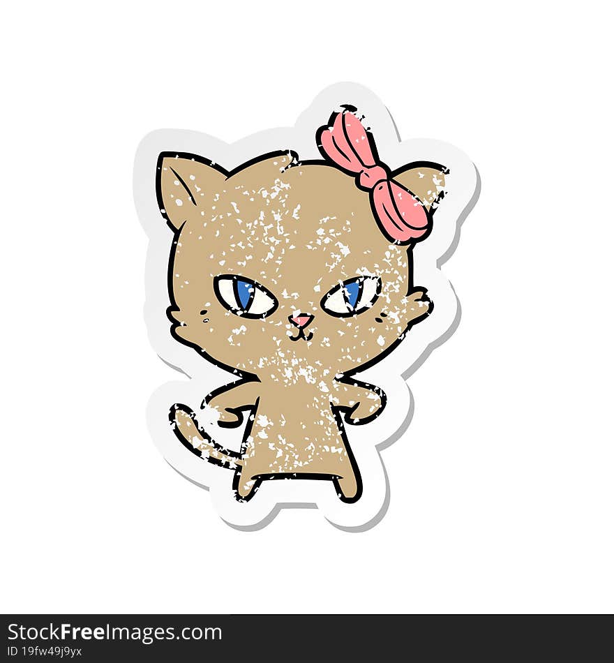 distressed sticker of a cute cartoon cat