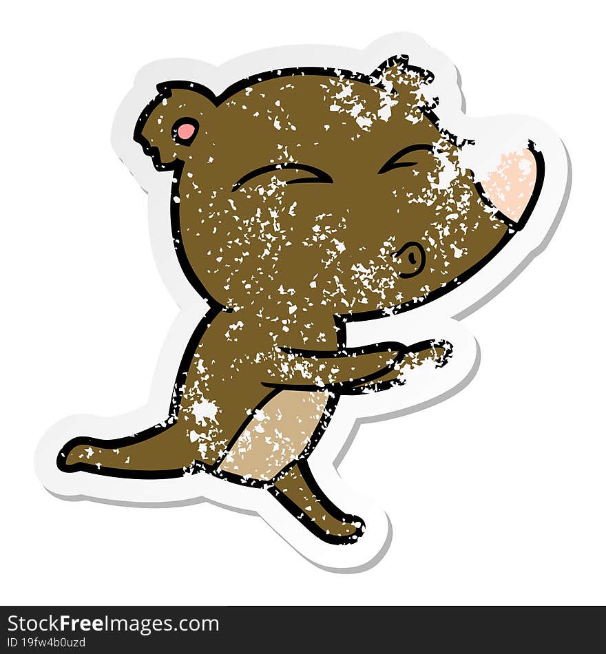 distressed sticker of a cartoon running bear