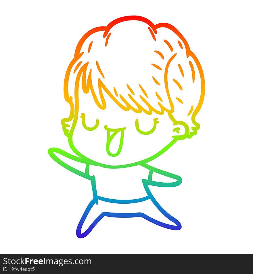 rainbow gradient line drawing of a cartoon woman talking