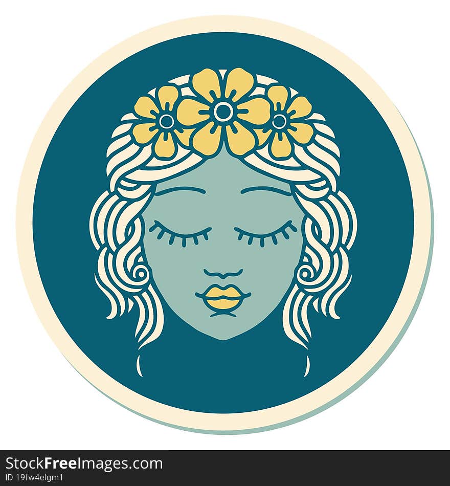 tattoo style sticker of a maidens face