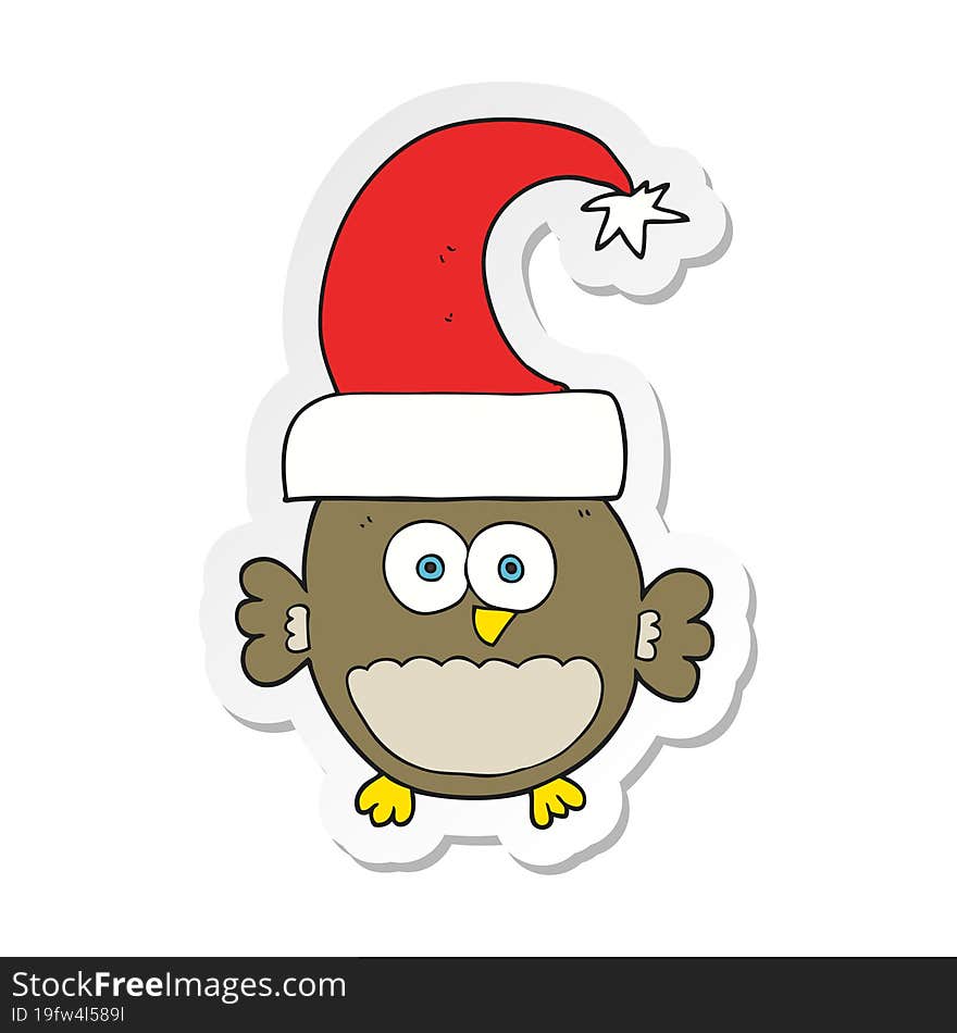 Sticker Of A Cartoon Little Christmas Owl