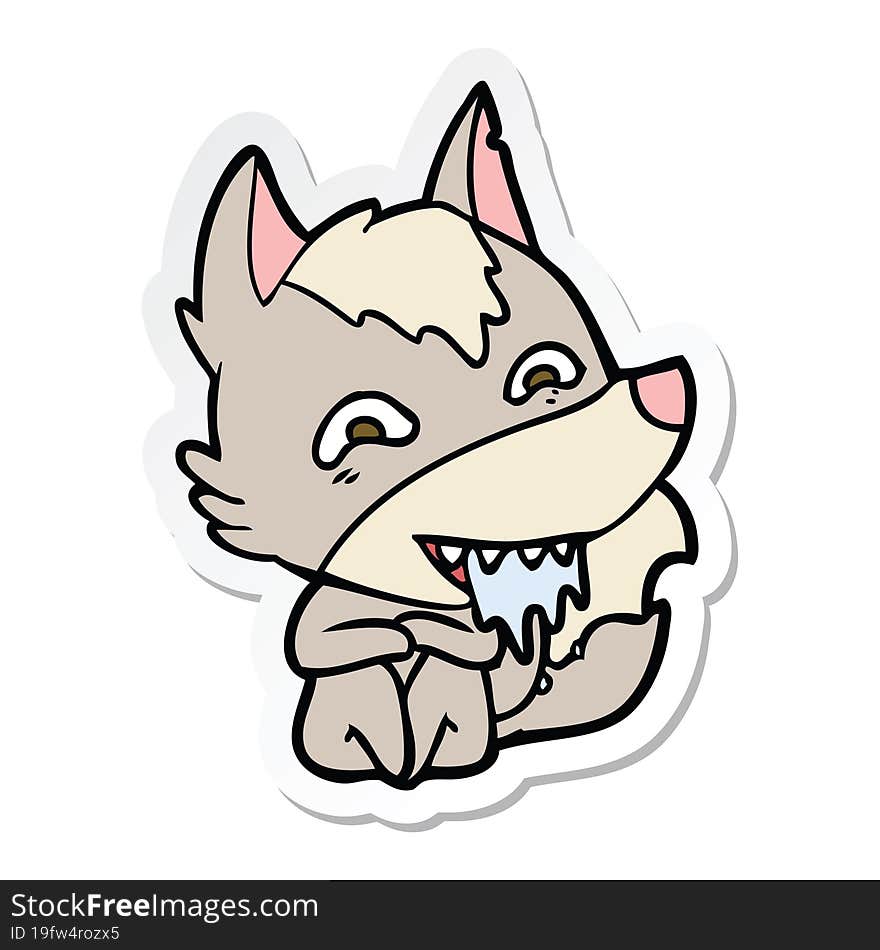 sticker of a cartoon hungry wolf