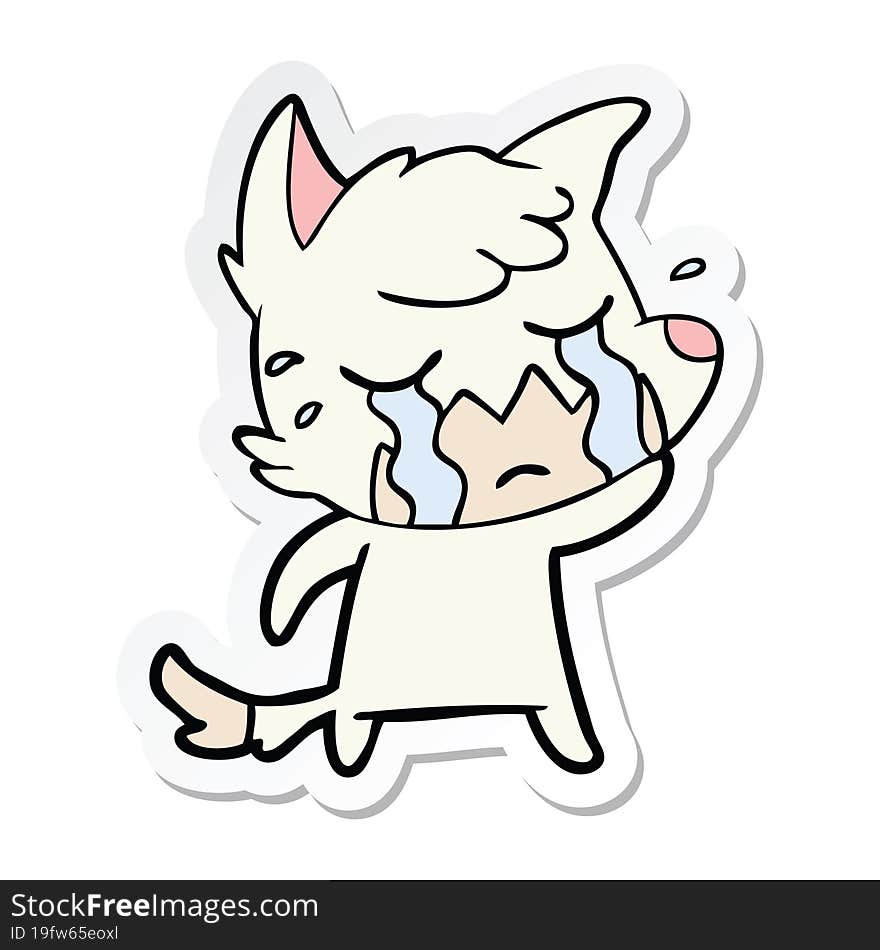 sticker of a crying fox cartoon