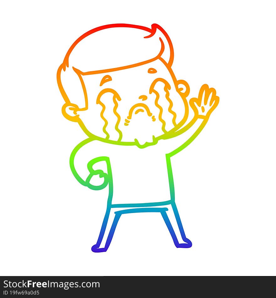 rainbow gradient line drawing cartoon man crying