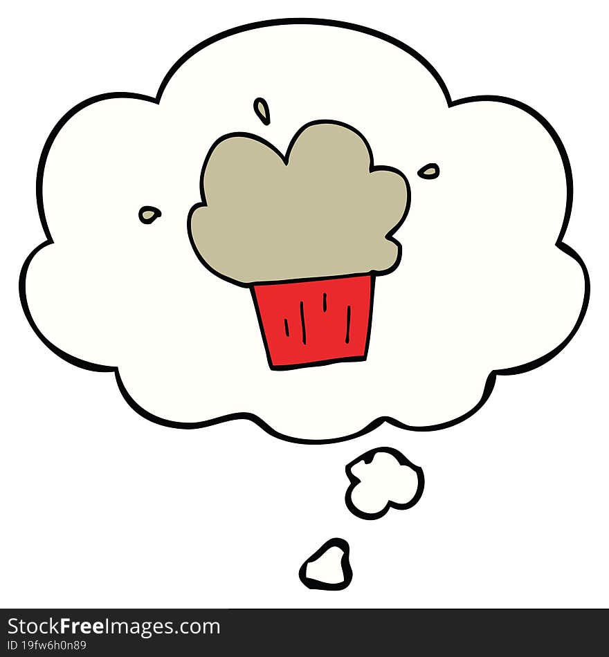 cartoon muffin with thought bubble. cartoon muffin with thought bubble