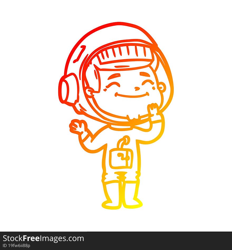 warm gradient line drawing of a happy cartoon astronaut