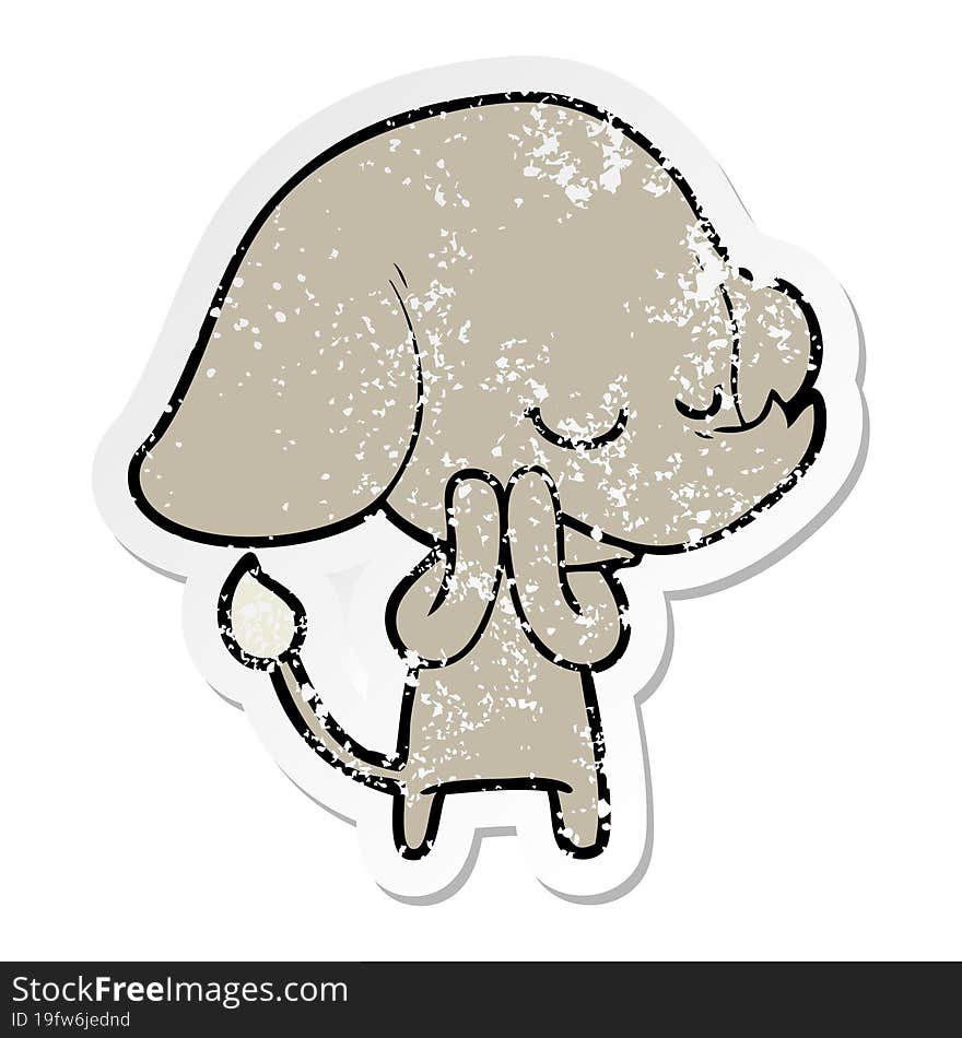 Distressed Sticker Of A Cartoon Smiling Elephant