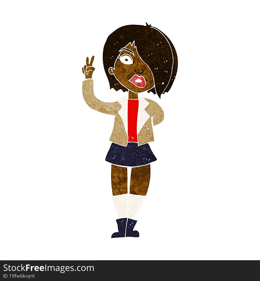 cartoon cool girl giving peace sign