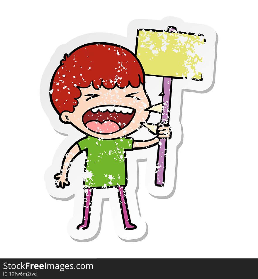 distressed sticker of a cartoon laughing man