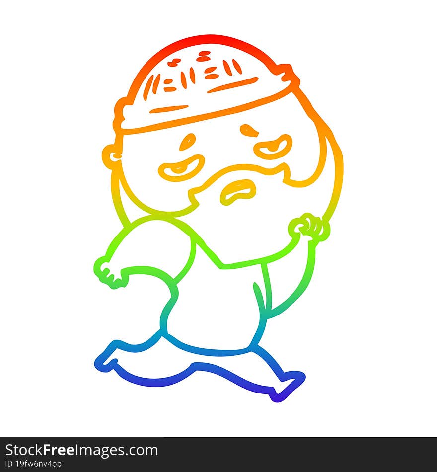 rainbow gradient line drawing cartoon worried man with beard