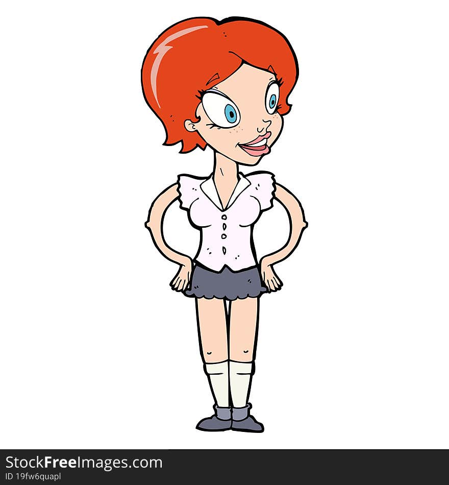 Cartoon Happy Woman In Short Skirt