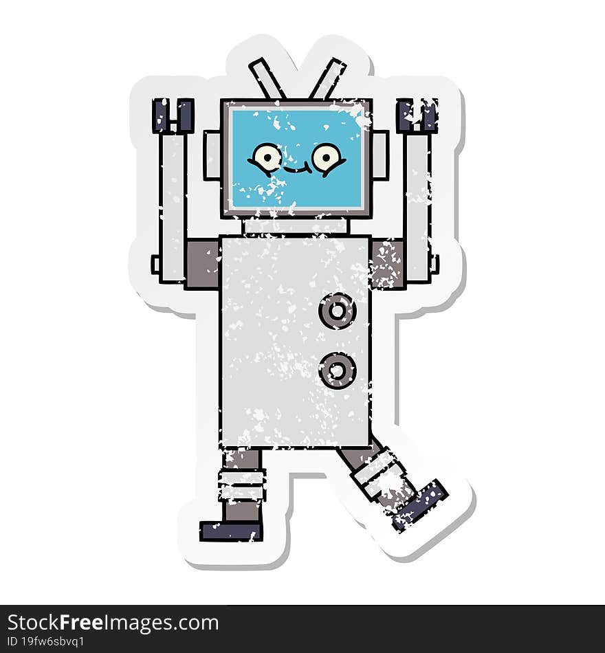 Distressed Sticker Of A Cute Cartoon Robot