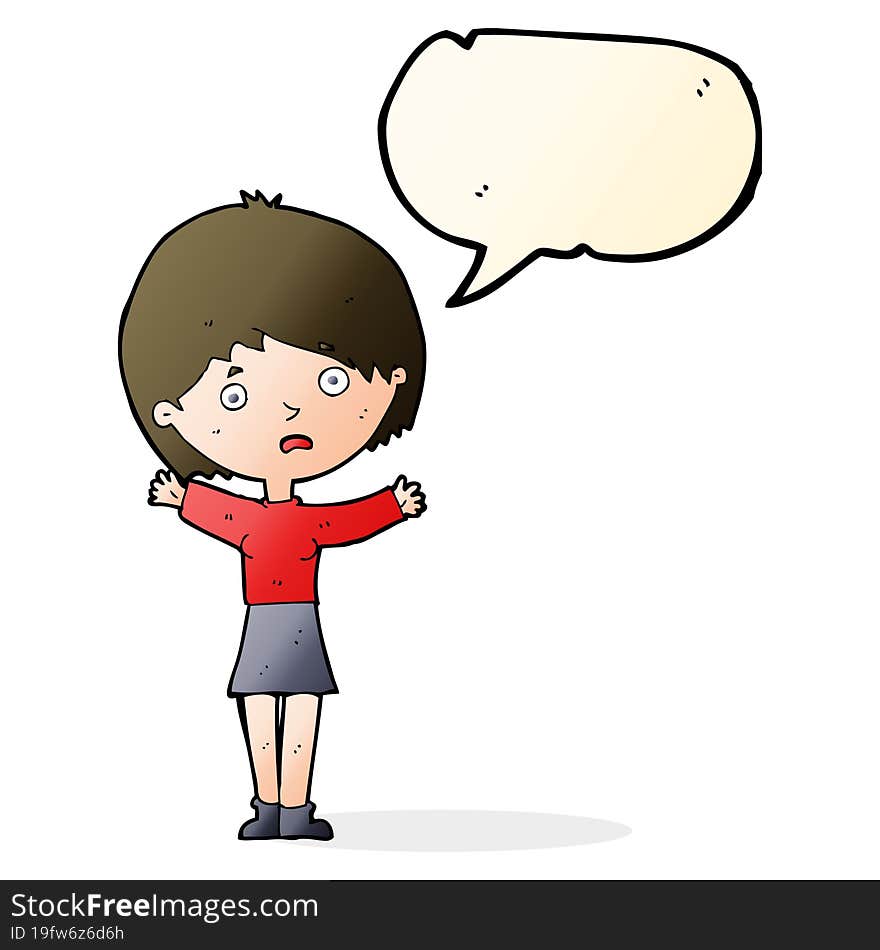 cartoon worried woman with speech bubble