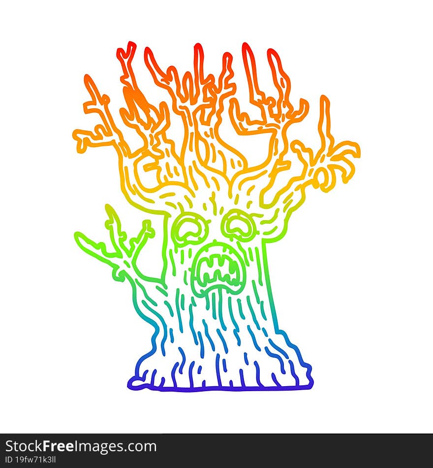 rainbow gradient line drawing cartoon spooky tree