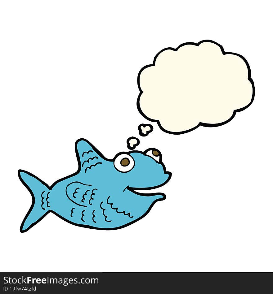 cartoon happy fish with thought bubble