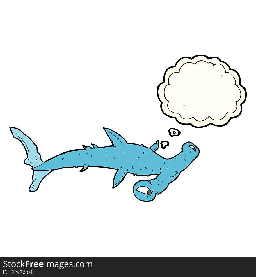 cartoon hammerhead shark with thought bubble