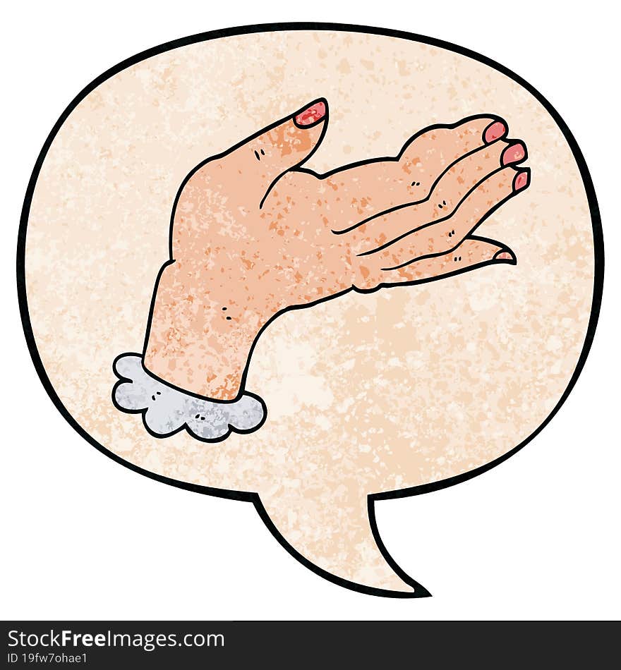 Cartoon Hand And Speech Bubble In Retro Texture Style