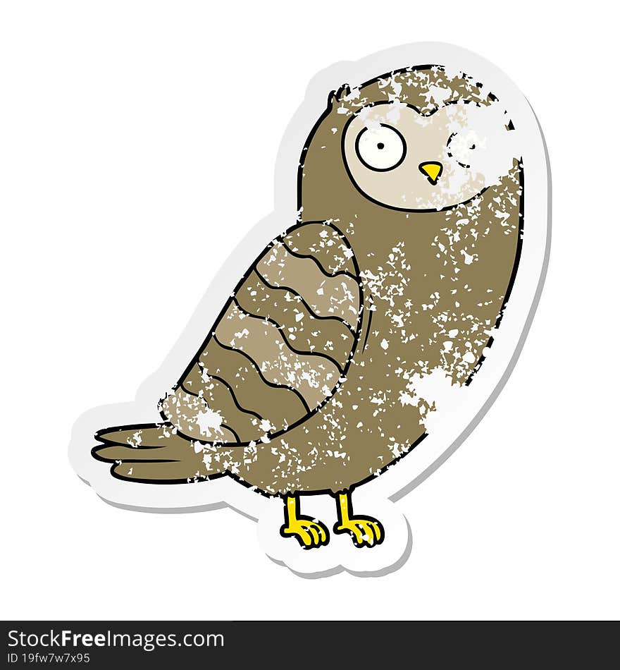 distressed sticker of a cartoon owl