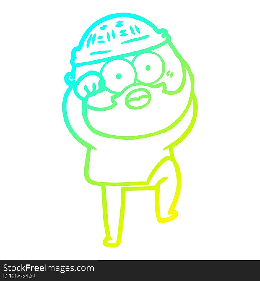 Cold Gradient Line Drawing Cartoon Surprised Bearded Man