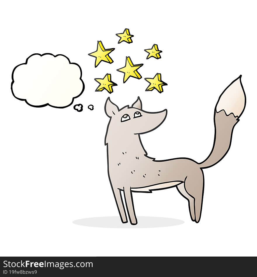 thought bubble cartoon wolf with stars