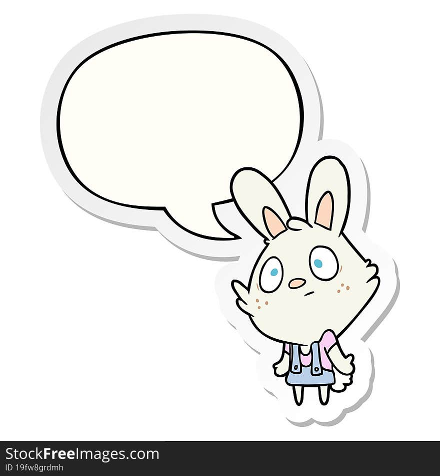 Cute Cartoon Rabbit Shrugging Shoulders And Speech Bubble Sticker