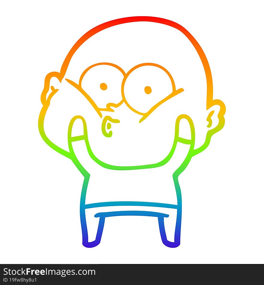 rainbow gradient line drawing cartoon bald man staring