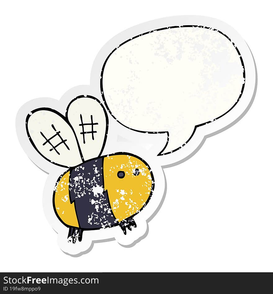 Cartoon Bee And Speech Bubble Distressed Sticker