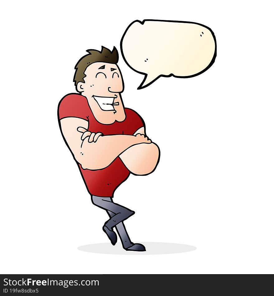 cartoon muscle guy with speech bubble