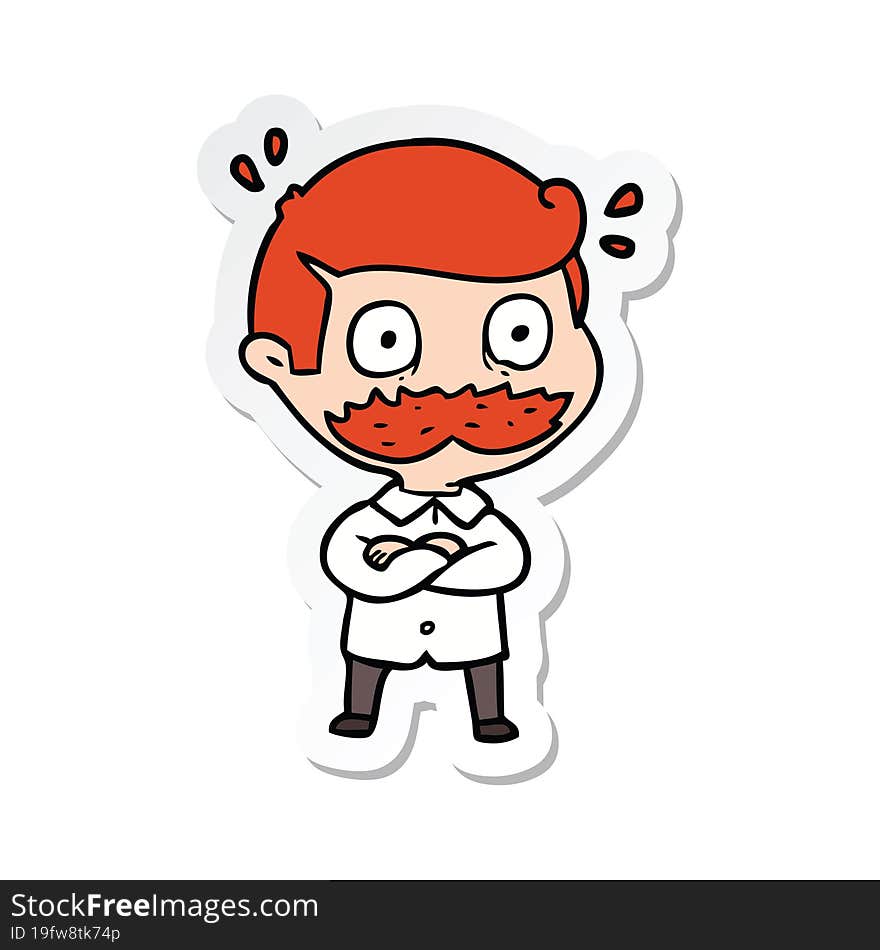 Sticker Of A Cartoon Man With Mustache Shocked