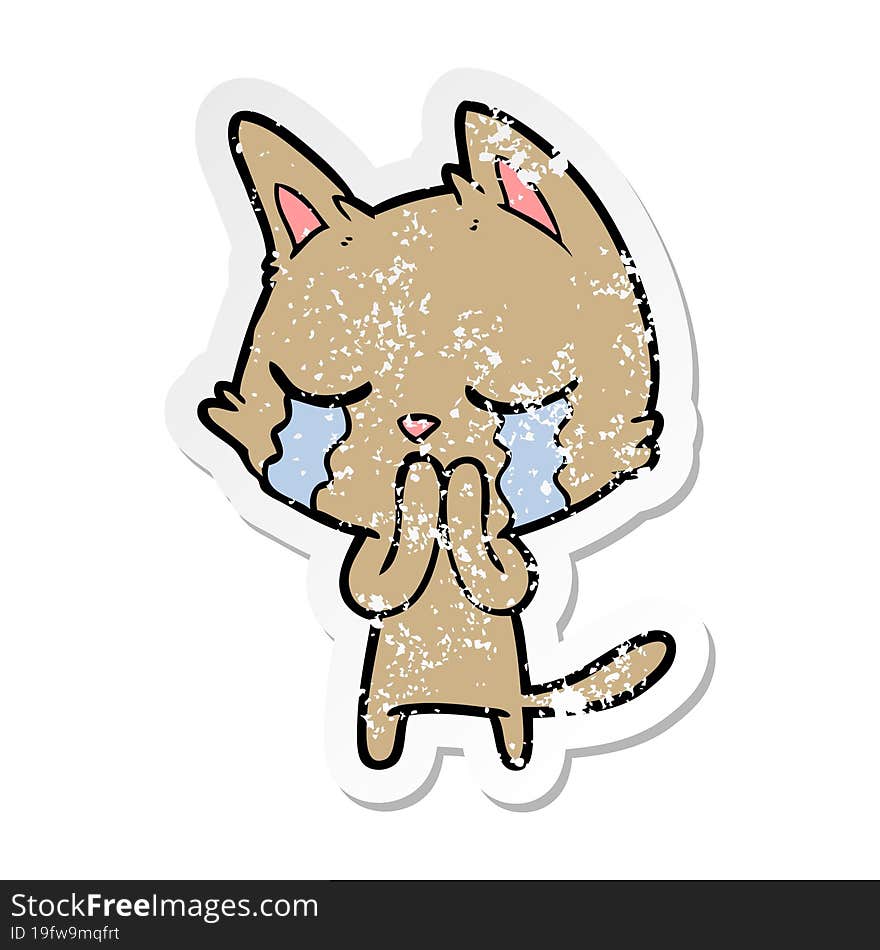 distressed sticker of a crying cartoon cat