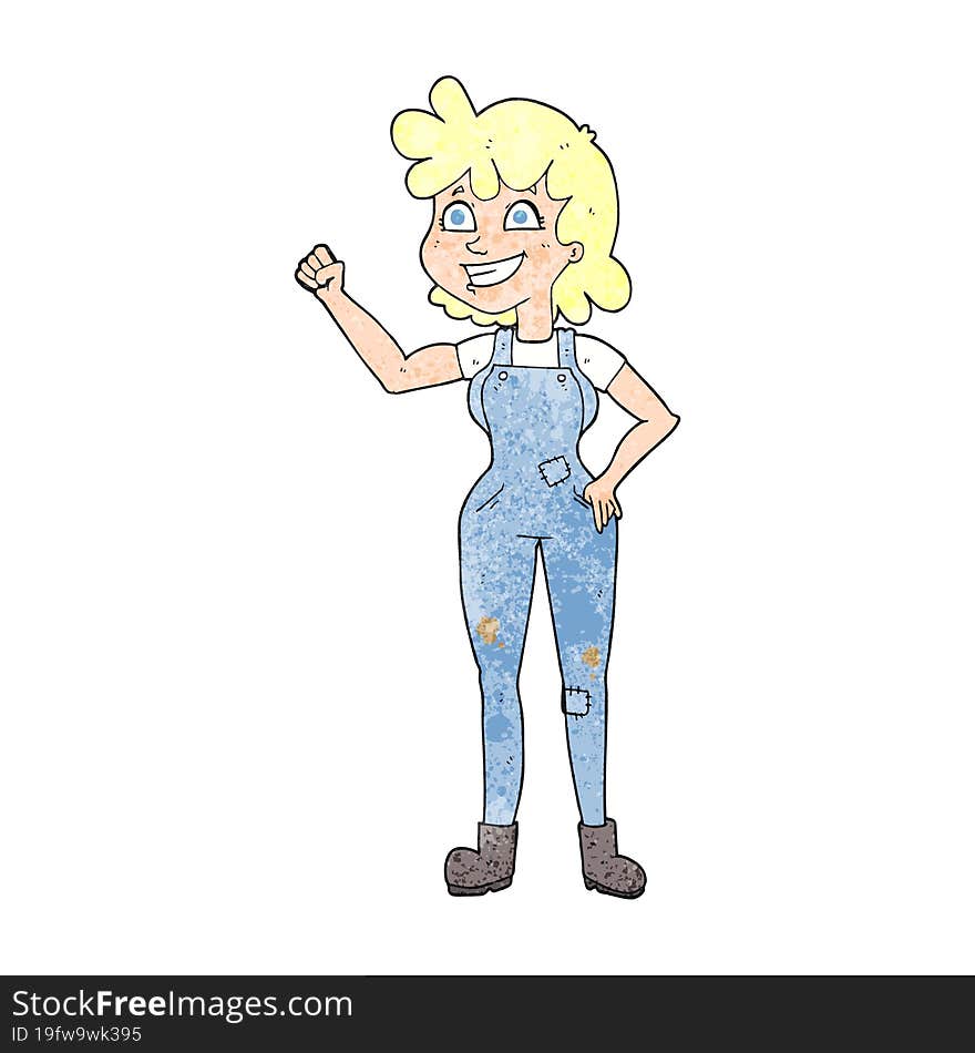 textured cartoon determined woman clenching fist