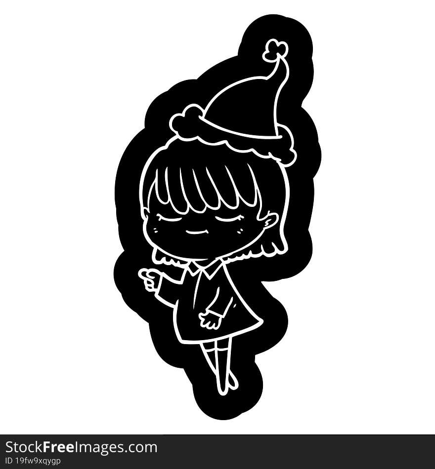 quirky cartoon icon of a woman wearing santa hat