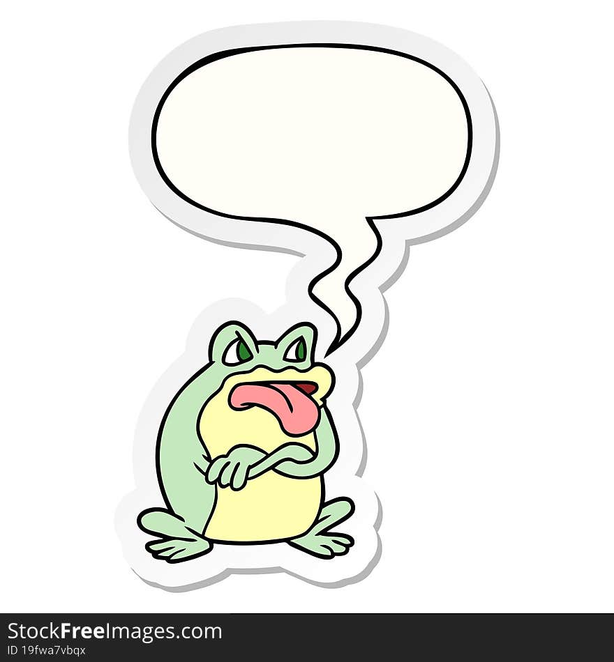 grumpy cartoon frog with speech bubble sticker