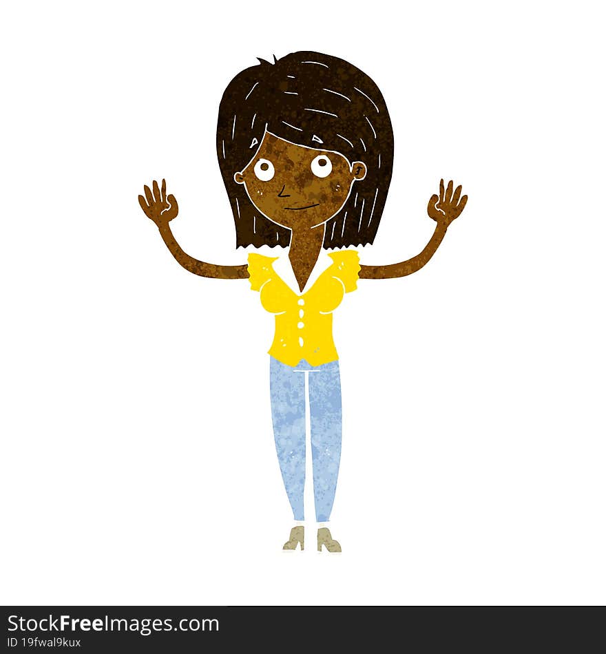 cartoon woman holding up hands