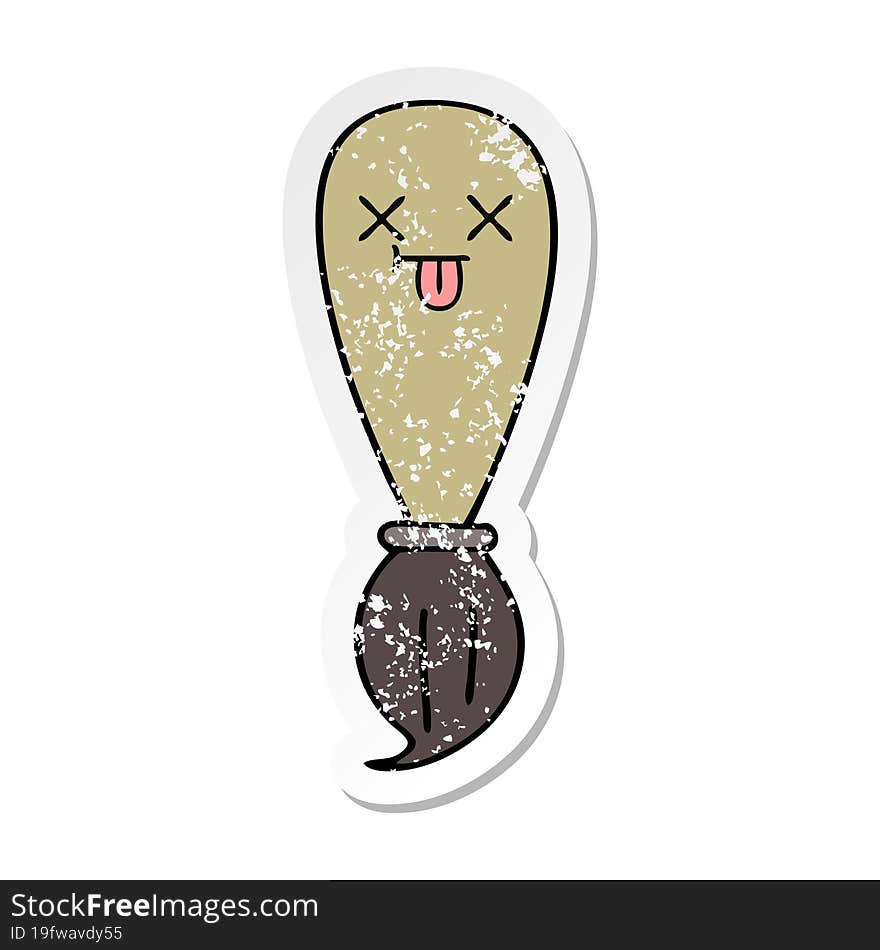 distressed sticker of a cute cartoon paint brush