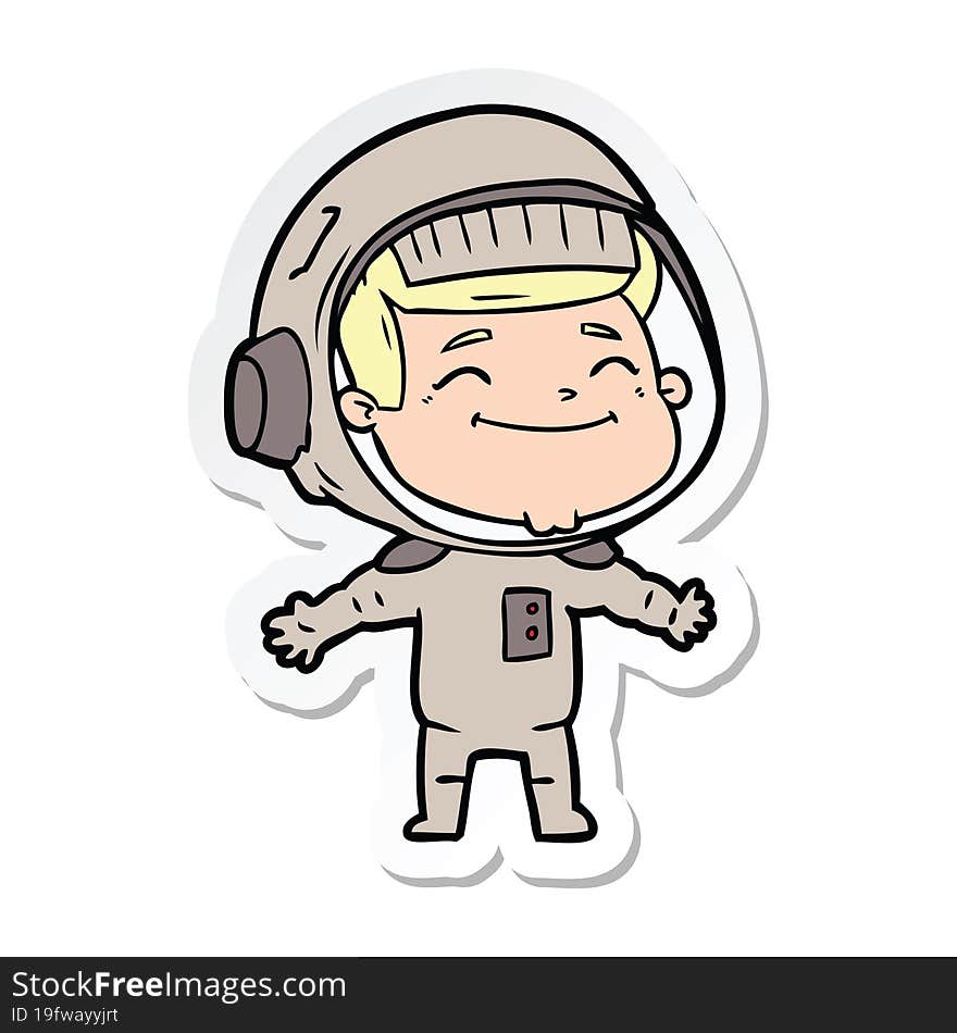 sticker of a happy cartoon astronaut