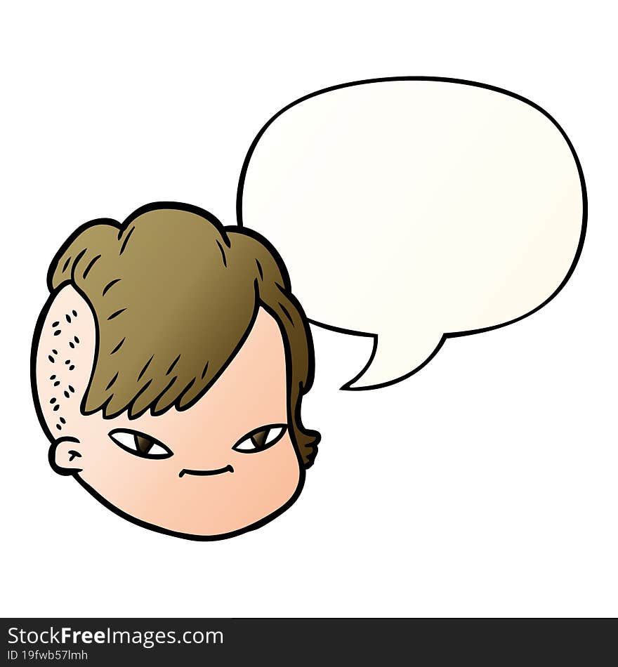 cartoon female face and speech bubble in smooth gradient style