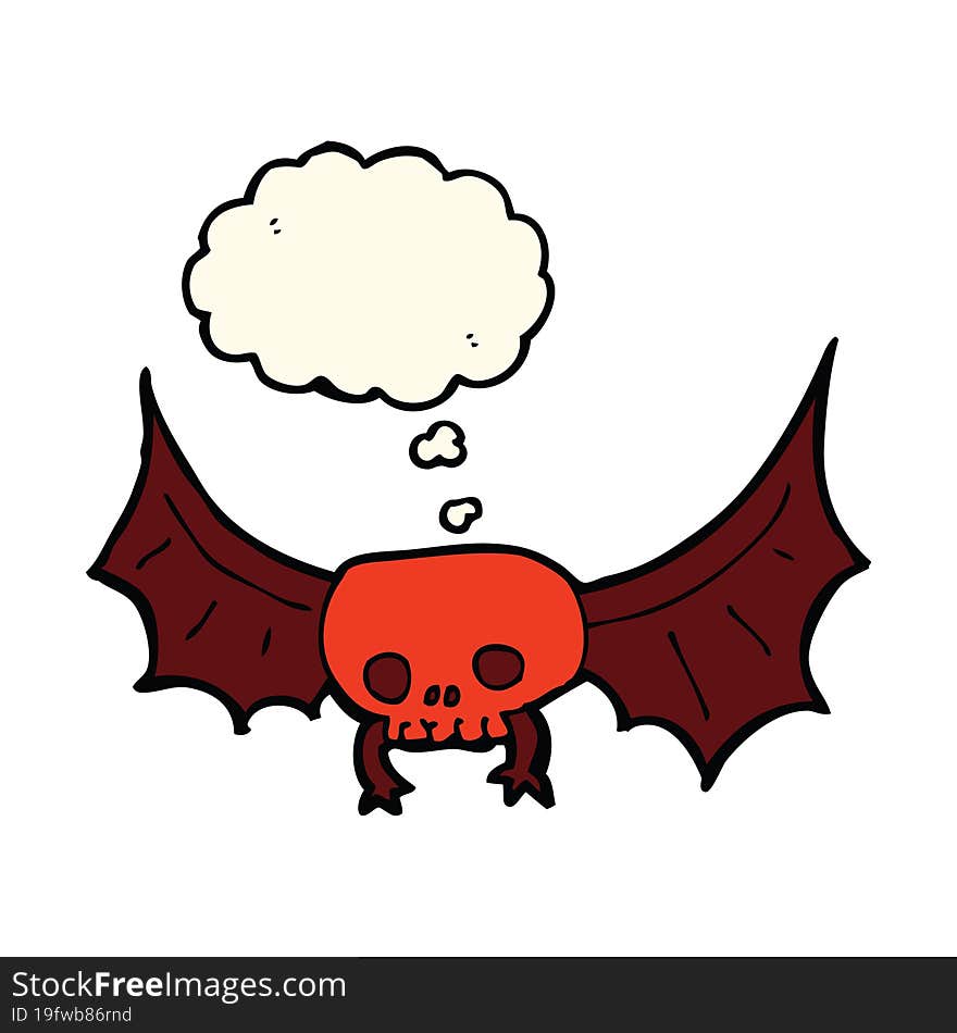 cartoon spooky skull bat with thought bubble