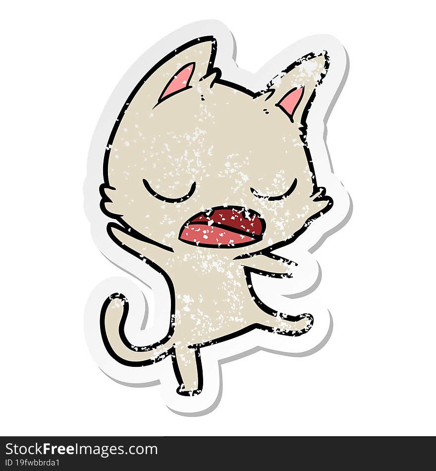 distressed sticker of a talking cat cartoon