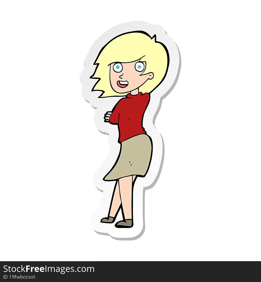 Sticker Of A Cartoon Happy Woman