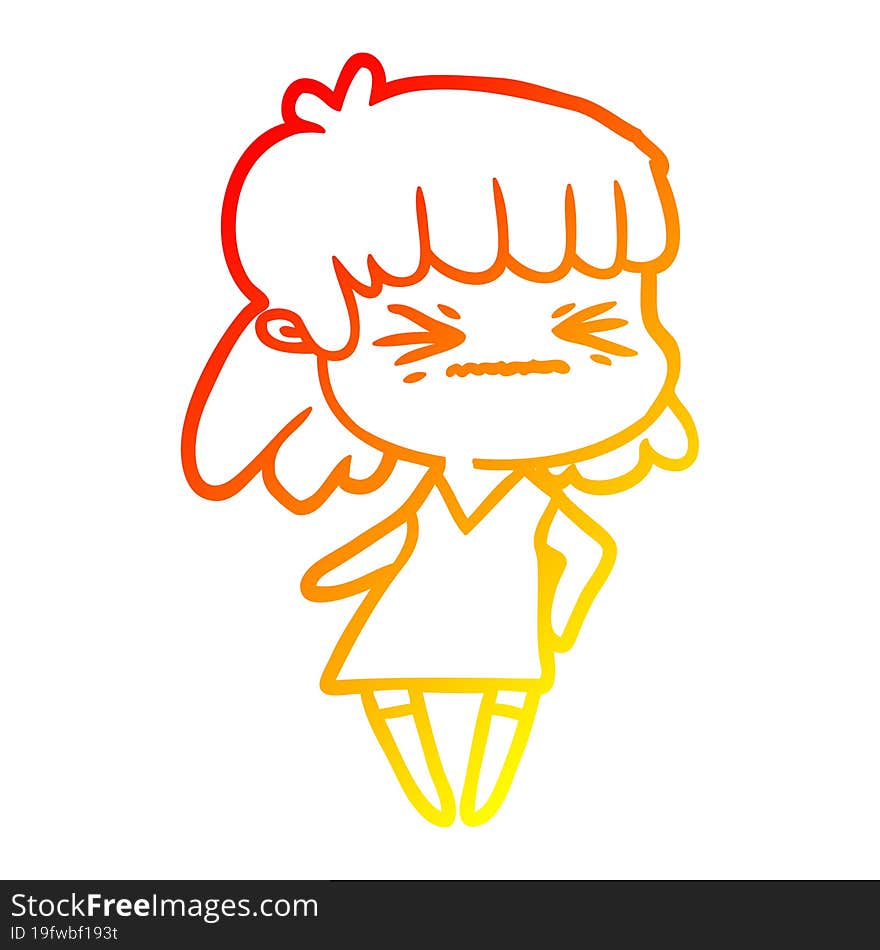 warm gradient line drawing of a cartoon angry girl