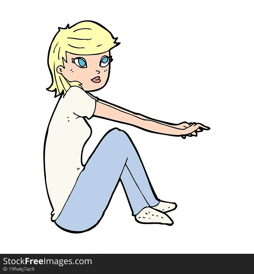 cartoon pretty girl sitting