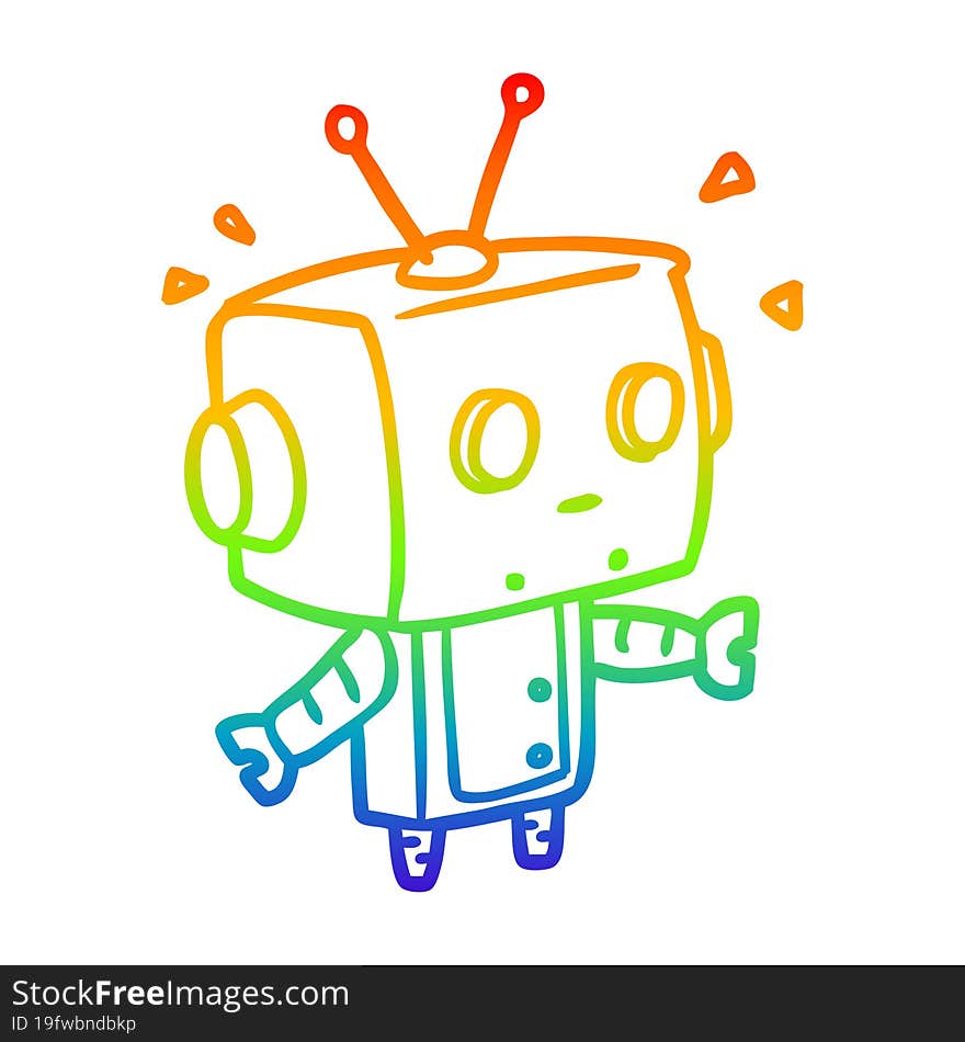 rainbow gradient line drawing cute surprised robot